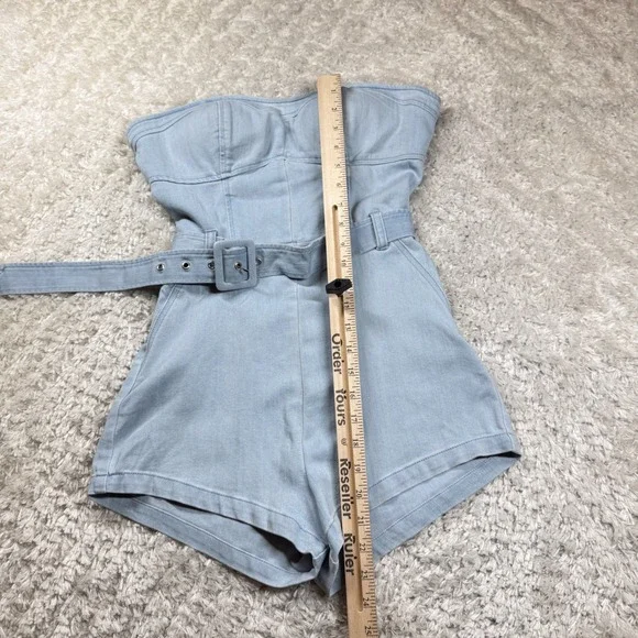 Denim Blvd Strapless Romper Medium Jumpsuit Belted Casual Night Out Western - Picture 8 of 13